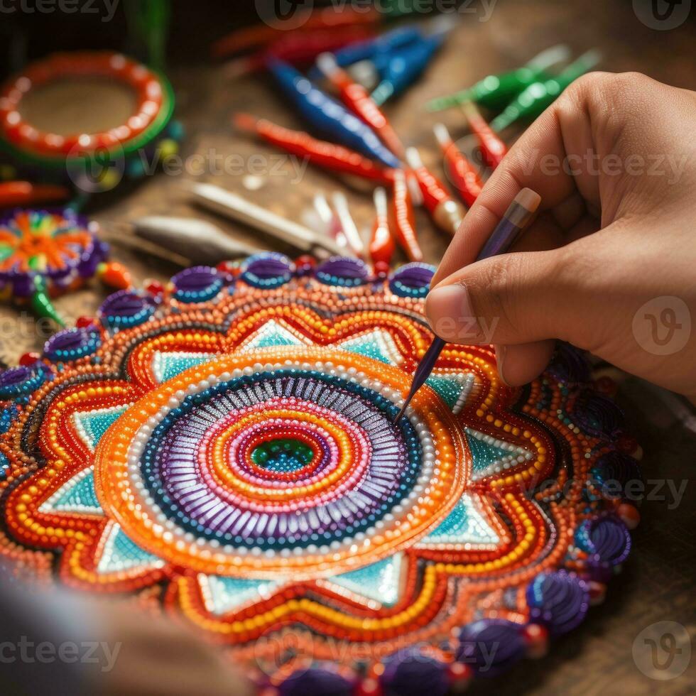 mani disegno peruviano mandala. ai generato foto