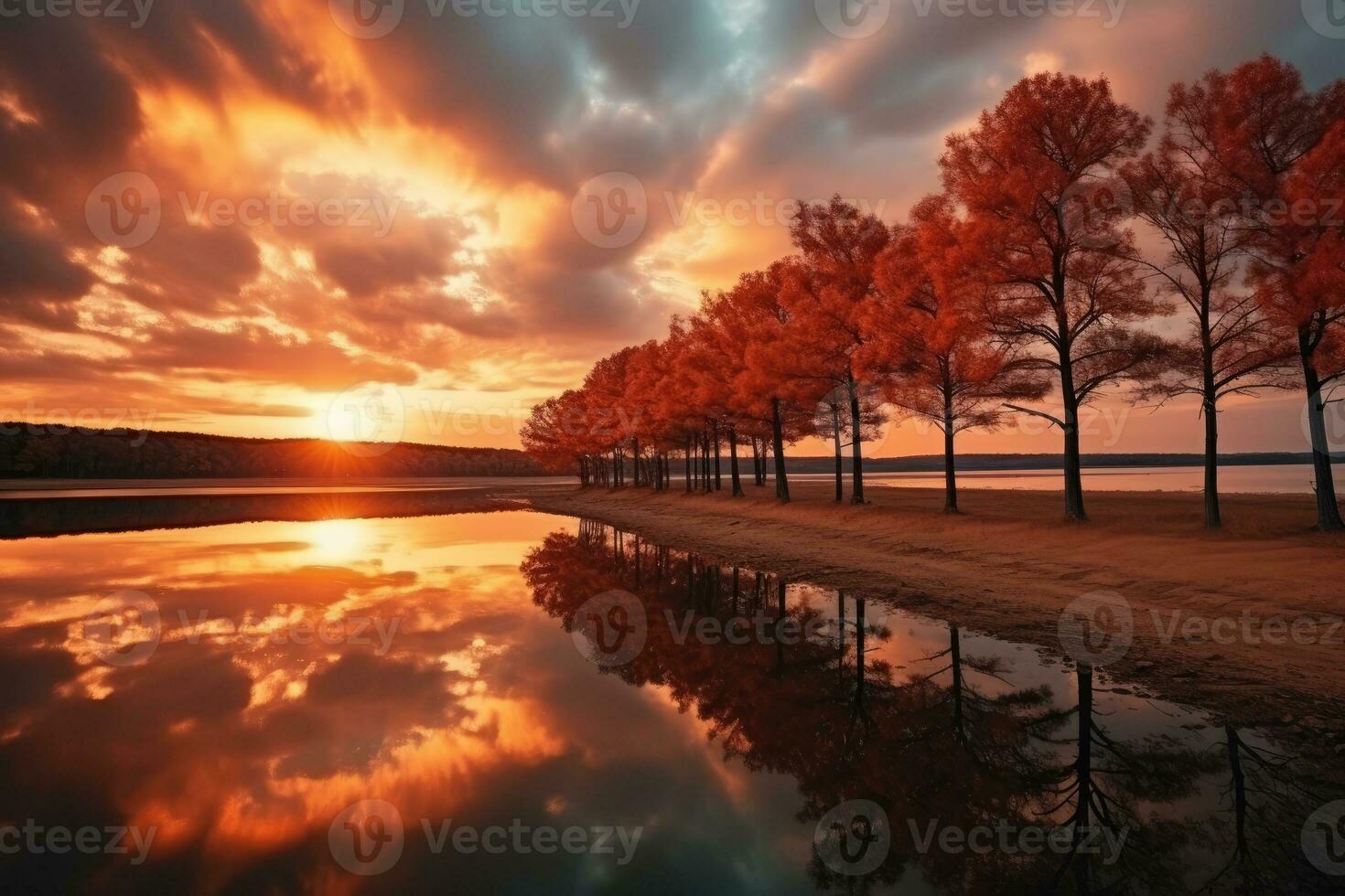 sagome di alberi sotto un' nuvoloso cielo durante tramonto professionale pubblicità fotografia ai generativo foto