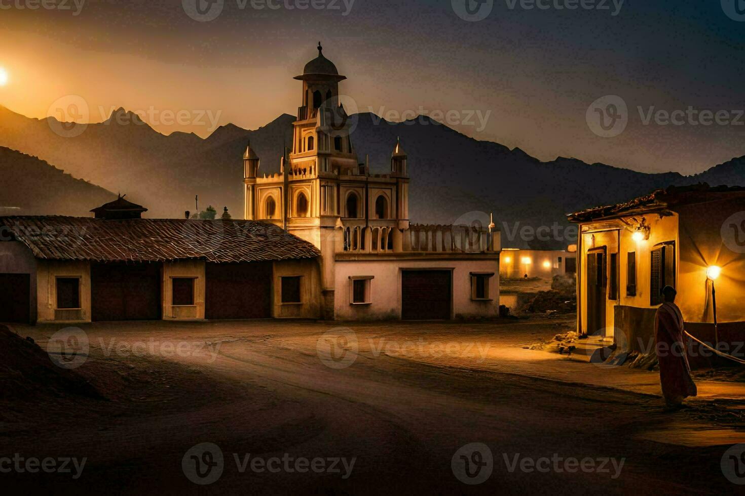 foto sfondo il cielo, montagne, il sole, il Luna, il cielo, il montagne,. ai-generato