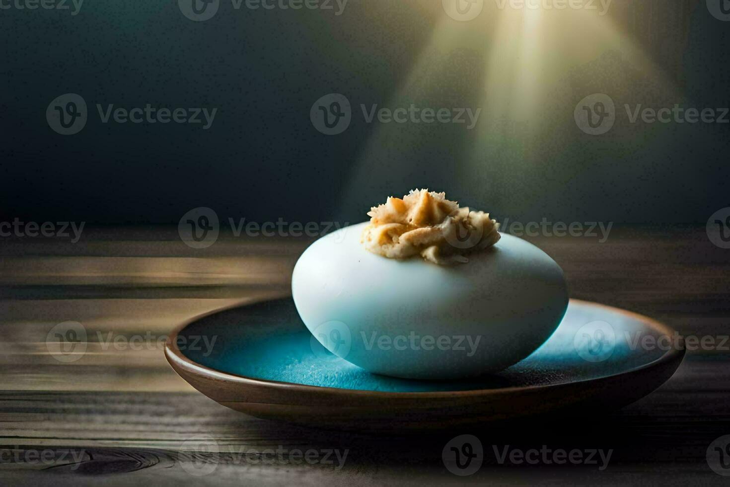 un' bianca palla con arachide burro su superiore su un' piatto. ai-generato foto