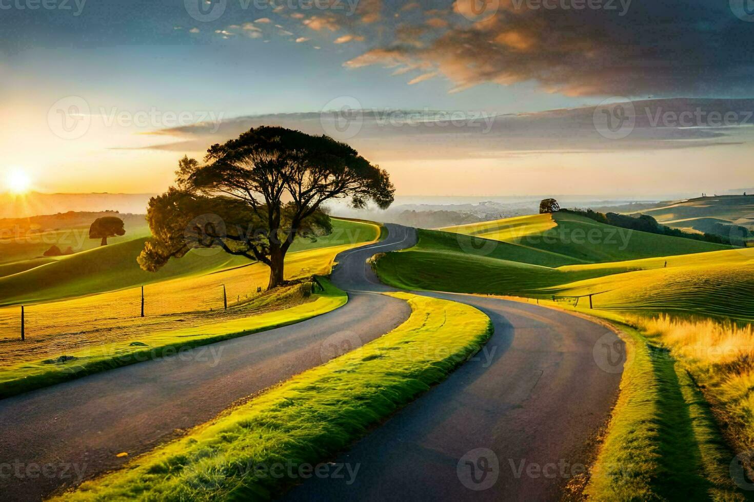 il strada per il tramonto. ai-generato foto