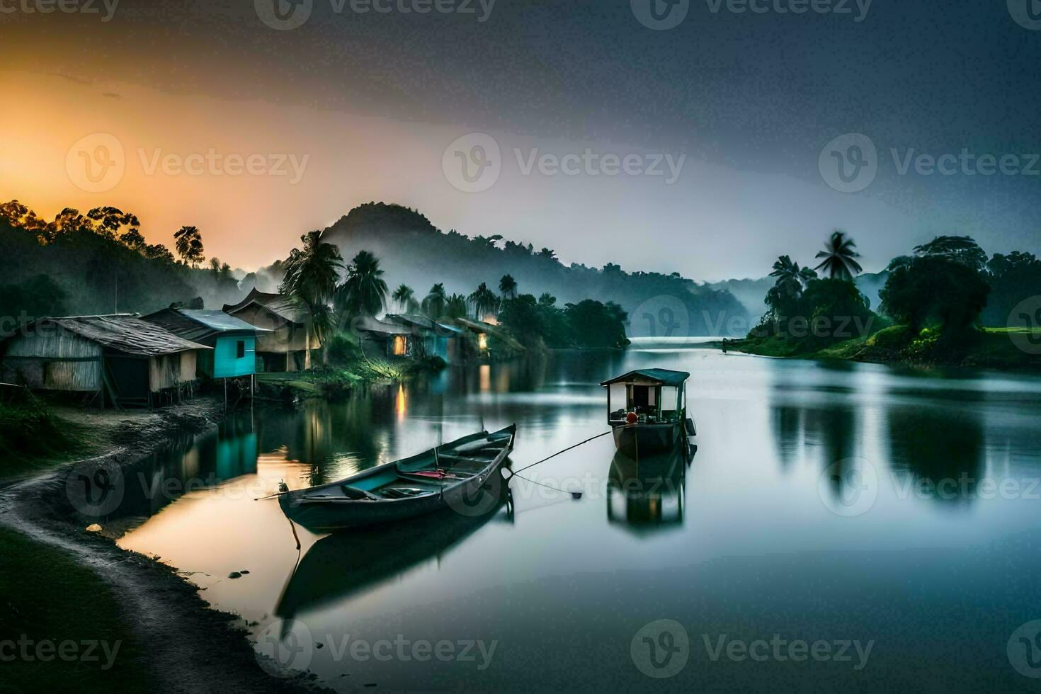 barca su il fiume a Alba. ai-generato foto