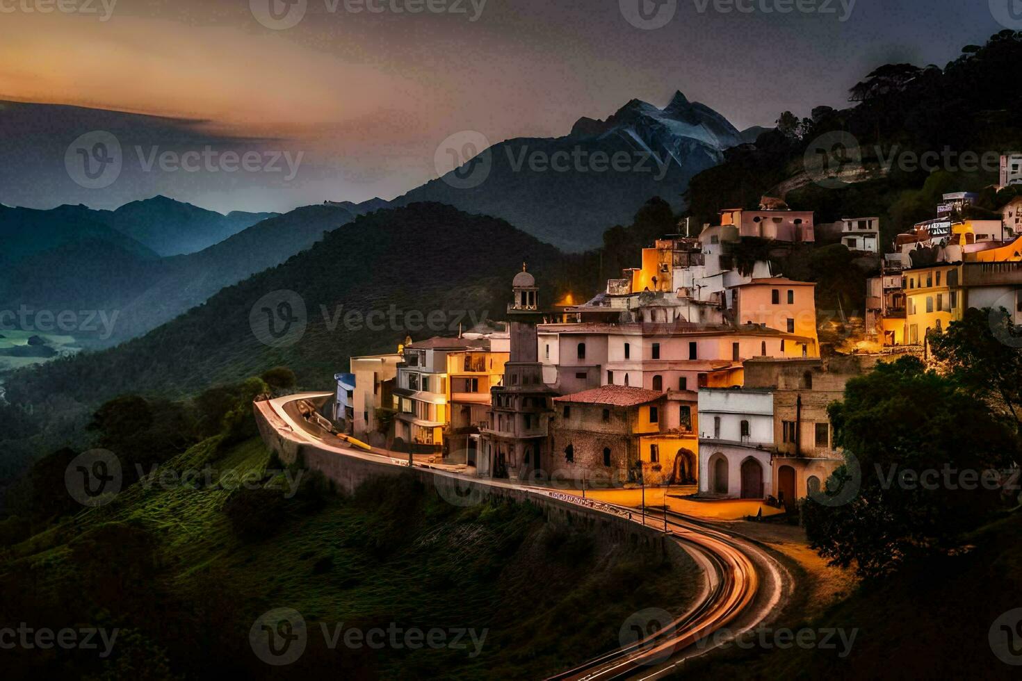 foto sfondo il cielo, montagne, strada, strada, strada, strada, strada, strada,. ai-generato