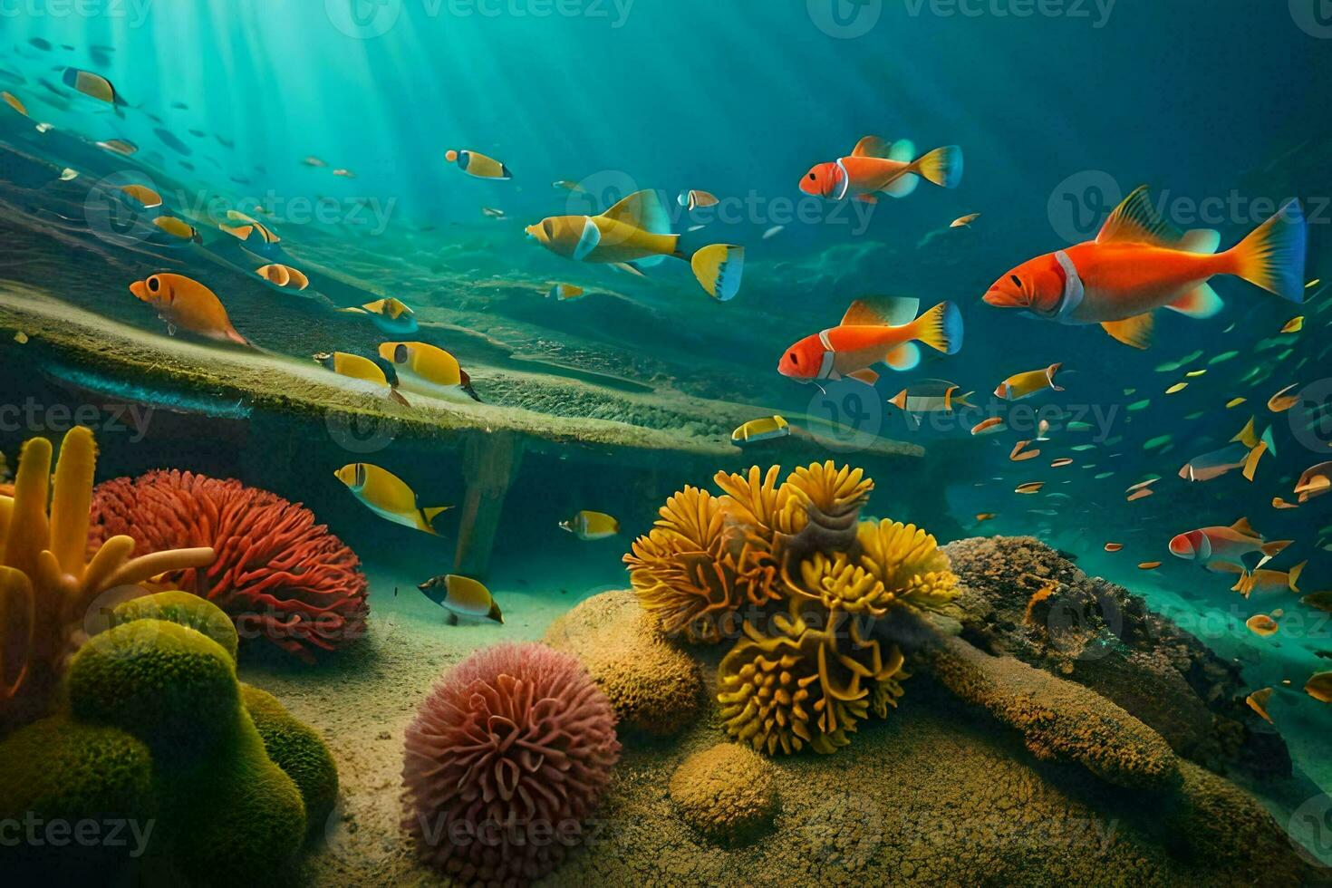 subacqueo scena con corallo barriere e pesce. ai-generato foto