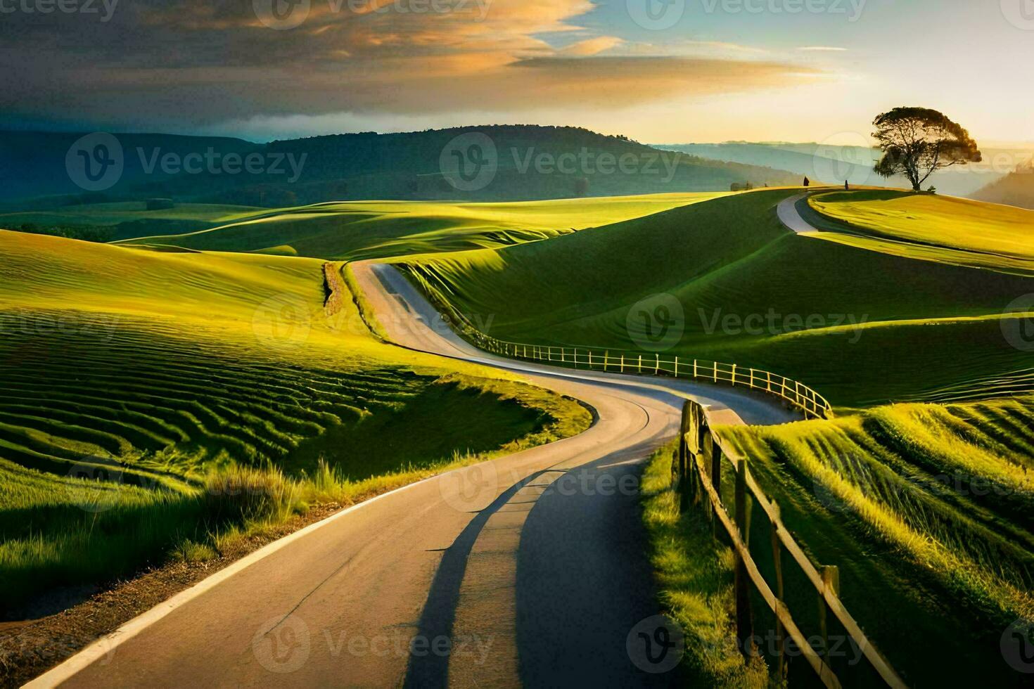 il strada per il tramonto. ai-generato foto