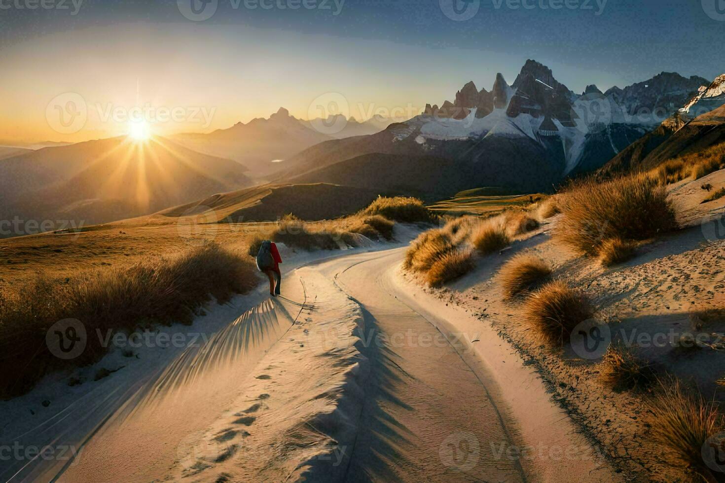 il sole sorge al di sopra di il montagne nel patagonia. ai-generato foto