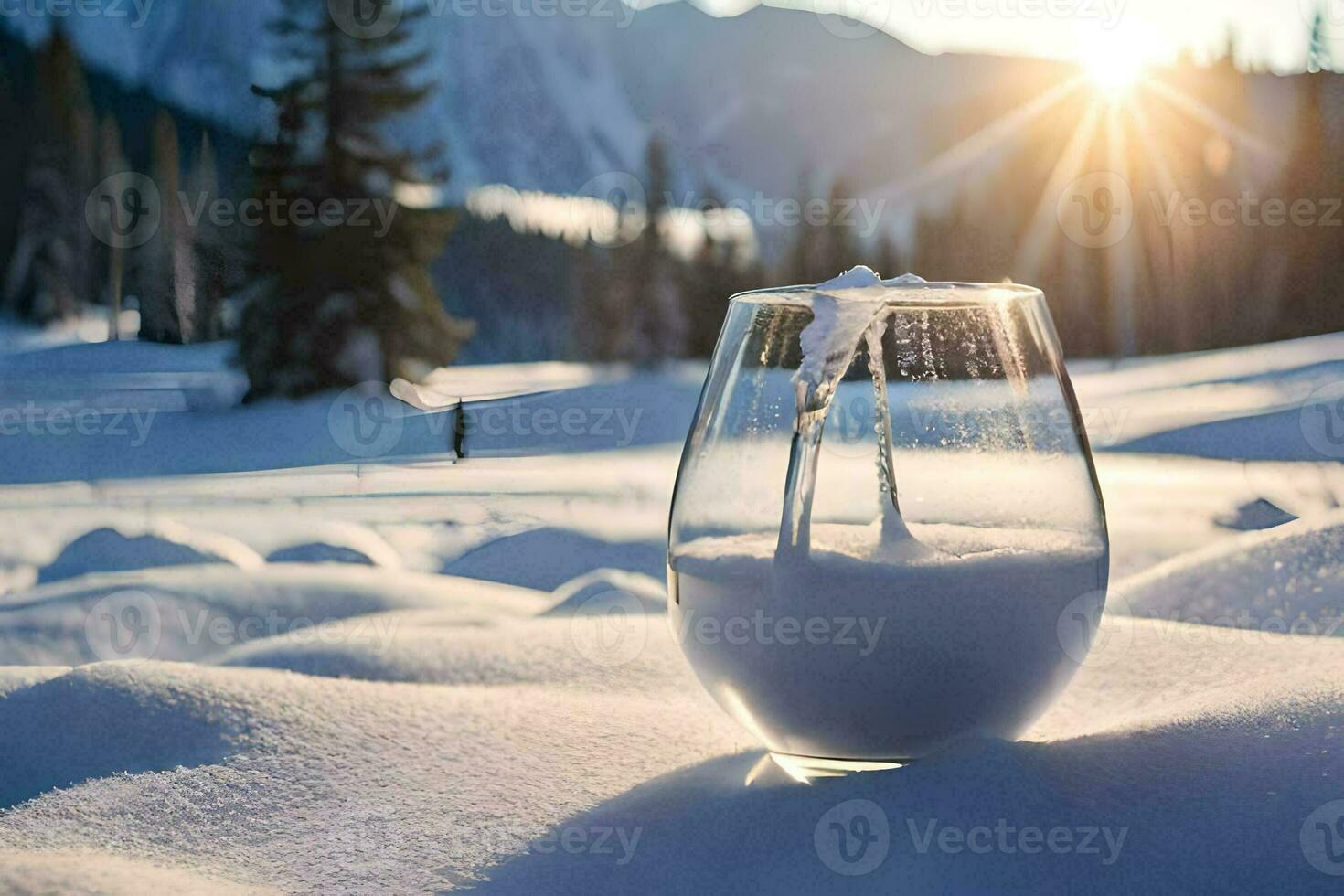 un' bicchiere di latte nel il neve. ai-generato foto
