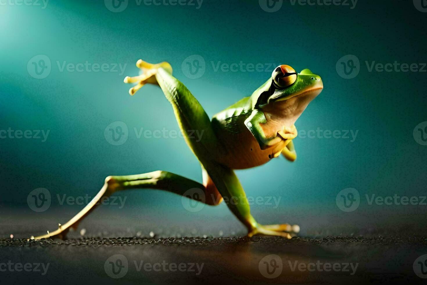 un' rana è salto su suo posteriore gambe. ai-generato foto