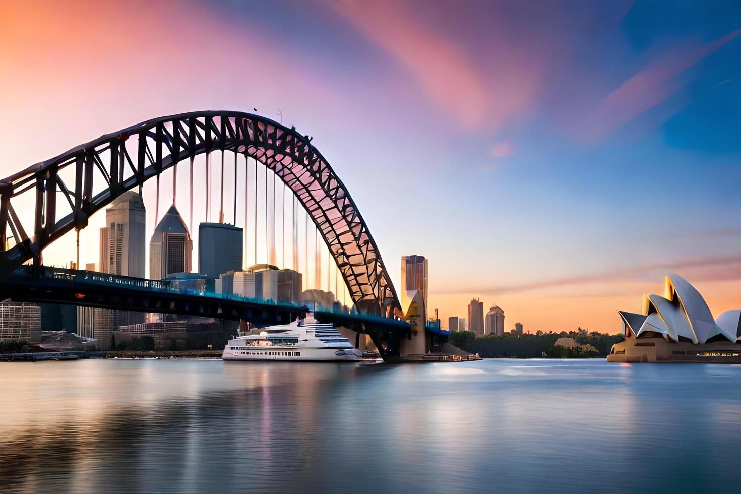 sydney porto ponte e sydney musica lirica Casa a tramonto. ai-generato foto