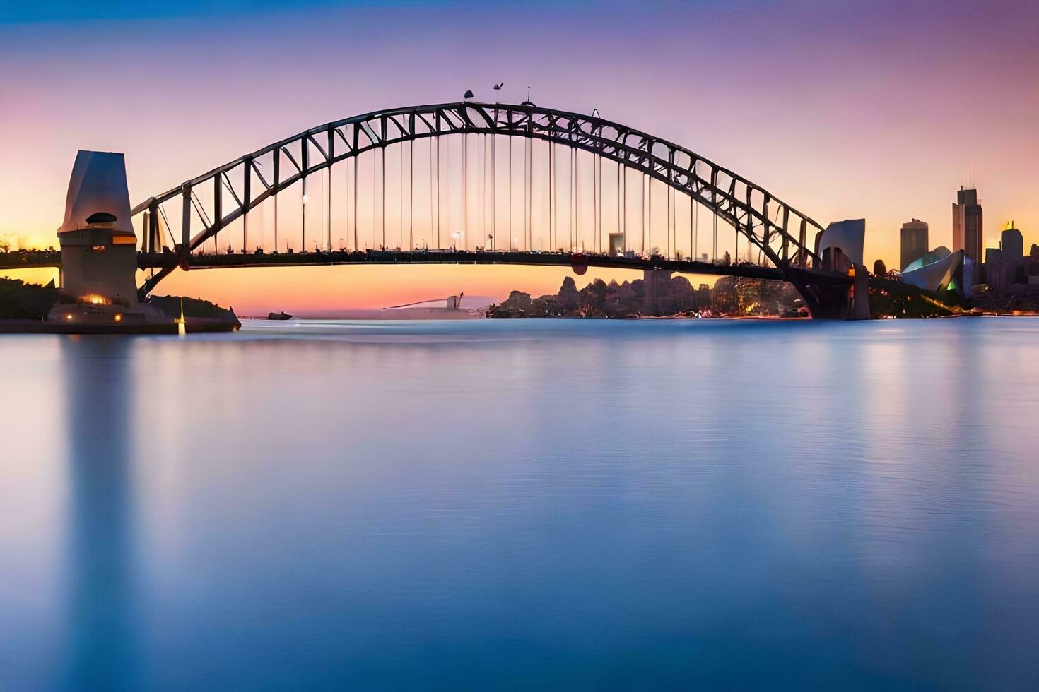 il sydney porto ponte a tramonto. ai-generato foto