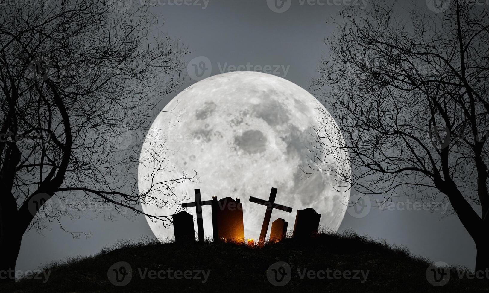 sfondo di halloween di un cimitero con la luna piena foto