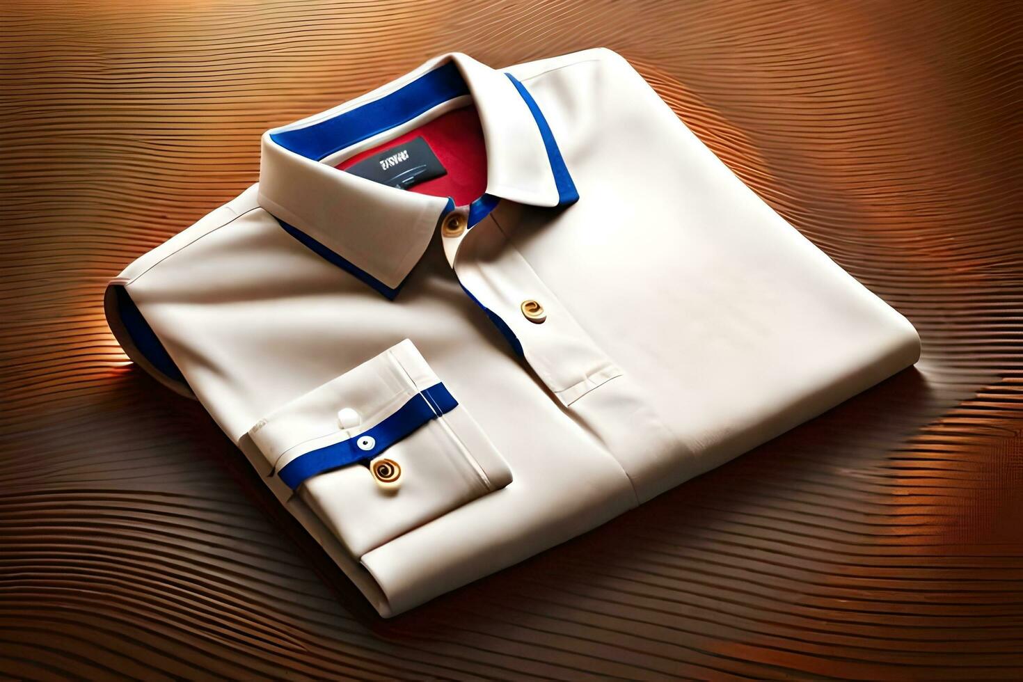un' bianca camicia con blu tagliare e un' blu collare. ai-generato foto