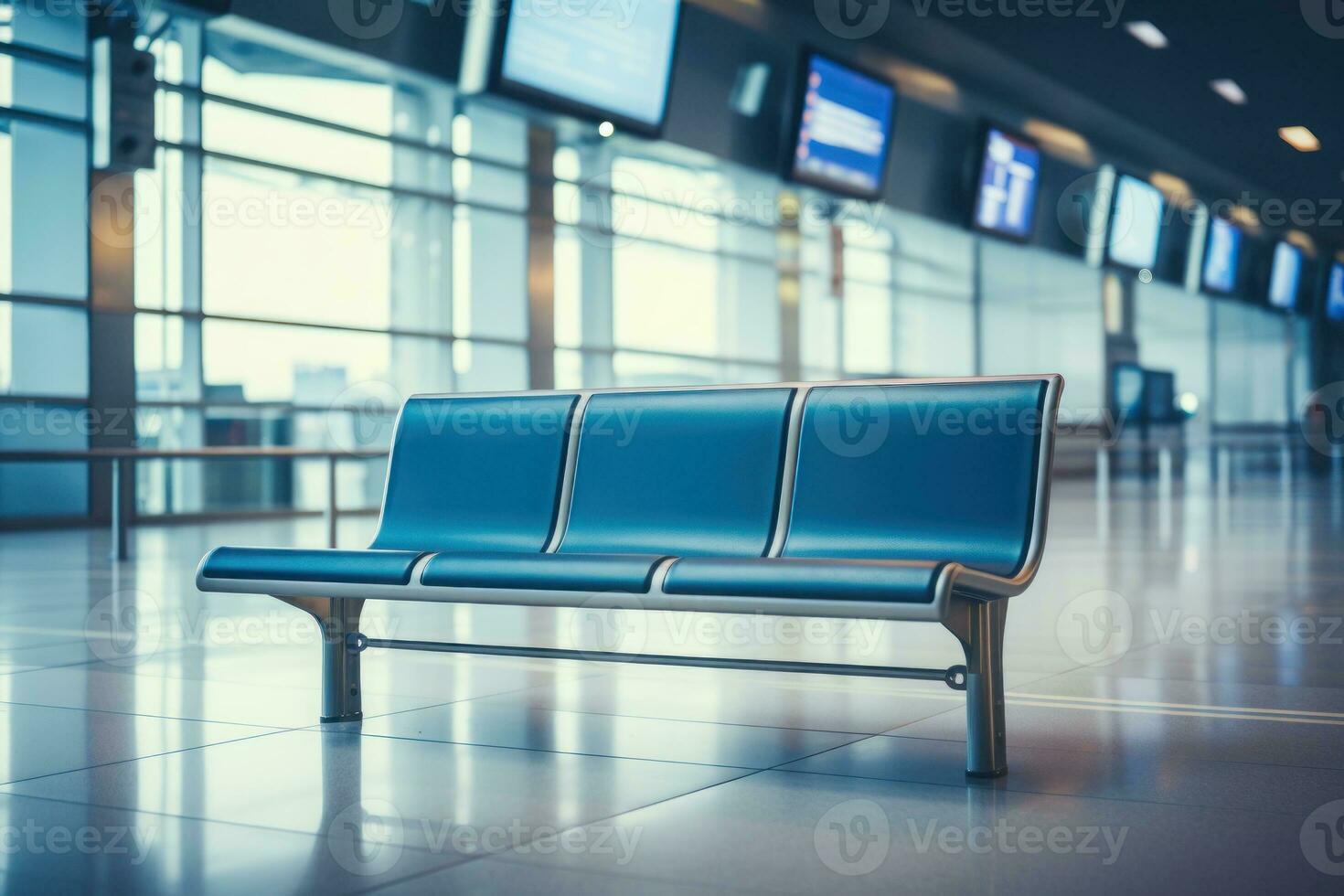 aeroporto sala con un aereo nel il sfocato sfondo. generativo ai. foto