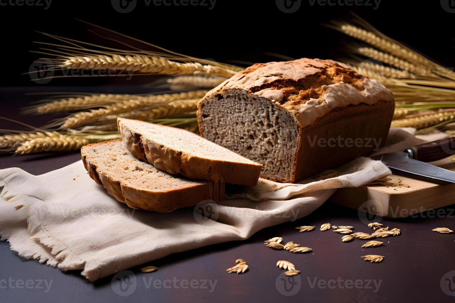fatti in casa grano intero pane su di legno tavola avvicinamento Visualizza ai generativo Immagine foto