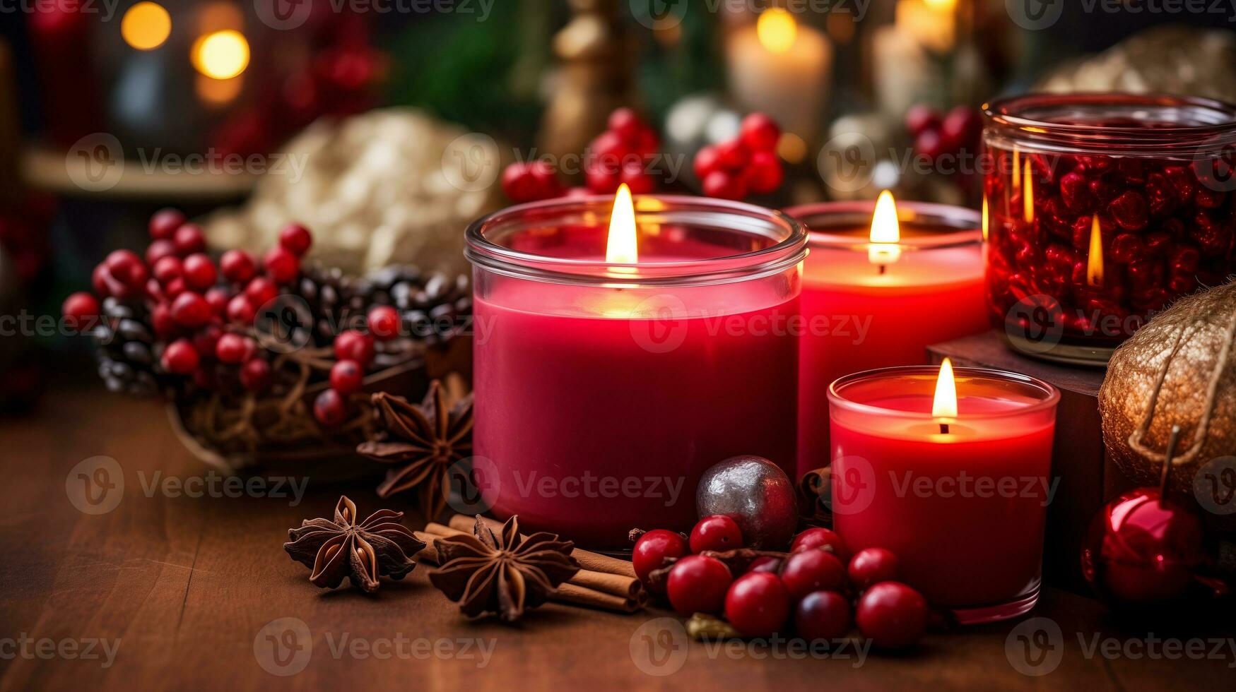 Natale candele e palla decorazioni leggero il sfondo. carta per regalo scatole preparato per vacanza celebrazioni. foto