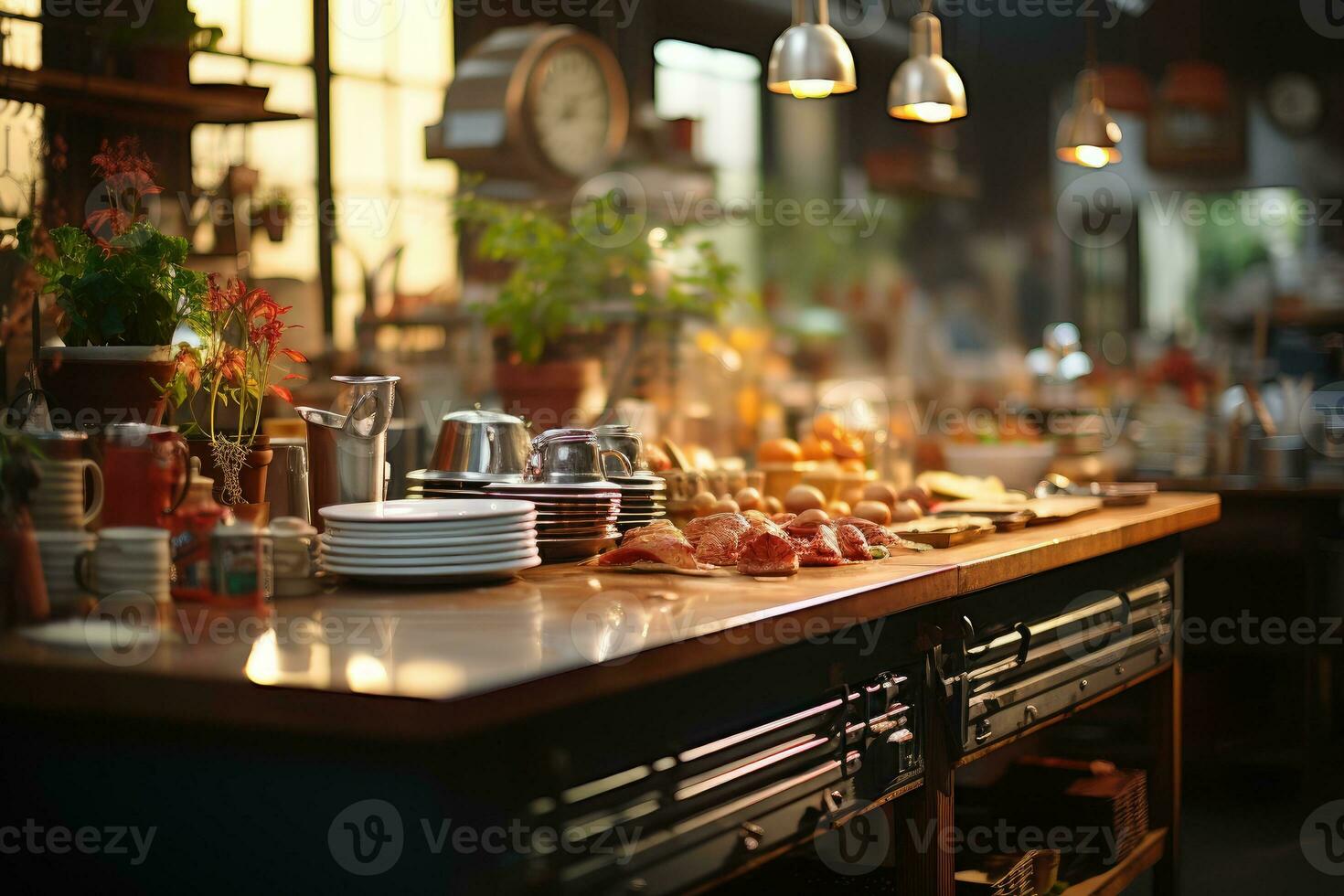 tranquillo, calmo situazione di il pomeriggio nel il cucina ai generato foto