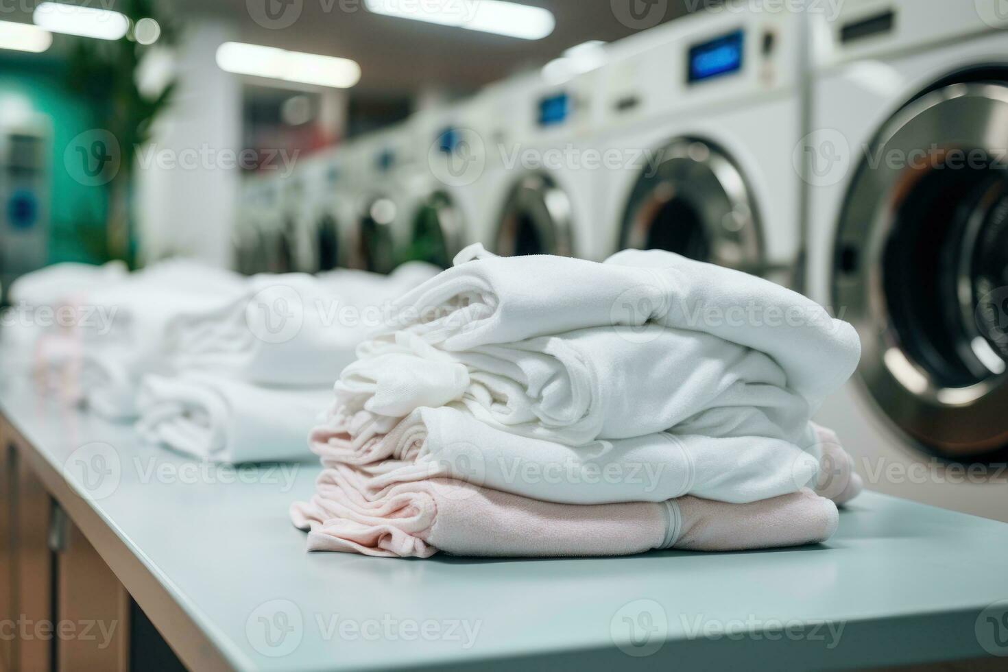 riga di lavaggio macchina di lavanderia attività commerciale nel il pubblico negozio. generativo ai foto