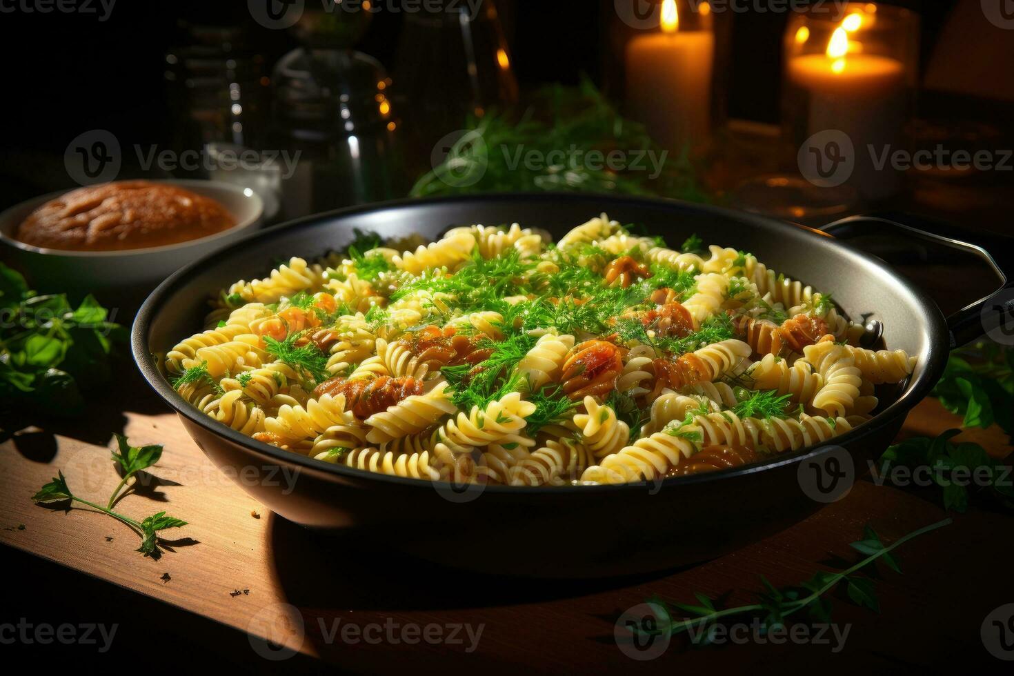 fotografie di pasta nel brodo nel interno foto studio ai generato