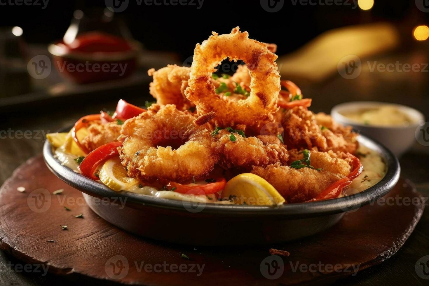 fritte calamari Farina è pronto per essere servito ai generato foto