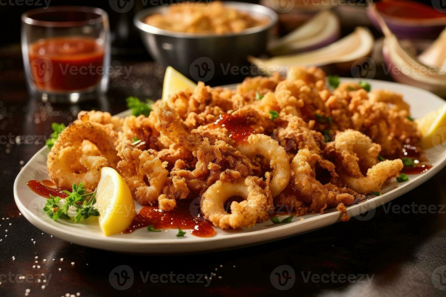 fritte calamari Farina è pronto per essere servito ai generato foto