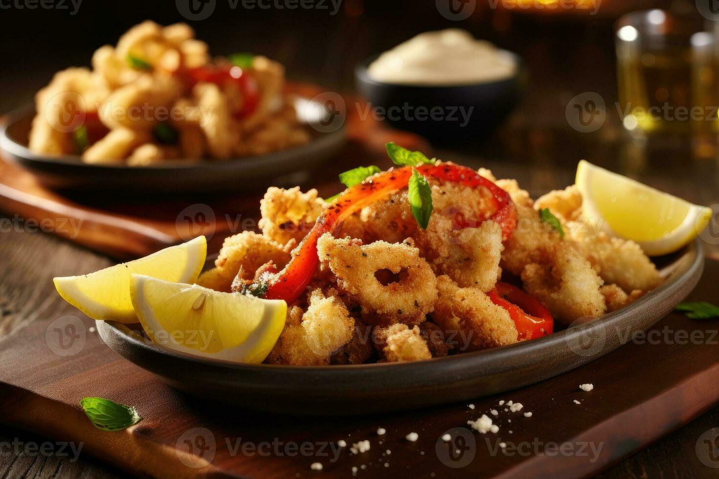 fritte calamari Farina è pronto per essere servito ai generato foto