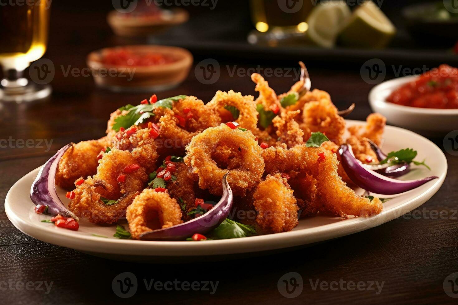 fritte calamari Farina è pronto per essere servito ai generato foto