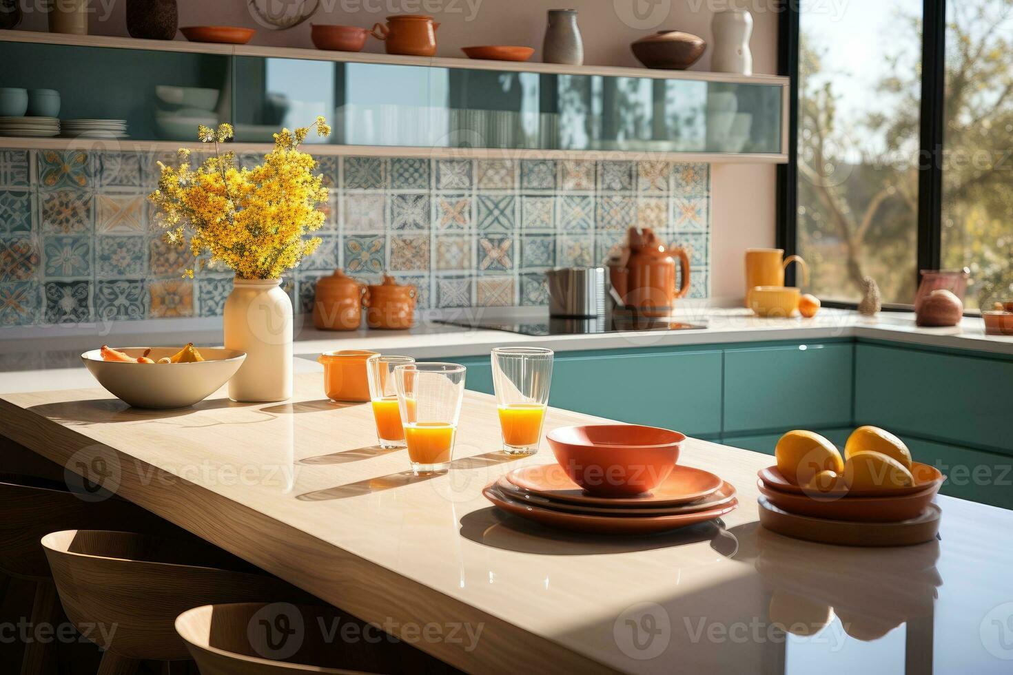 esporre marocchino piastrelle nel il cucina camera ai generato foto