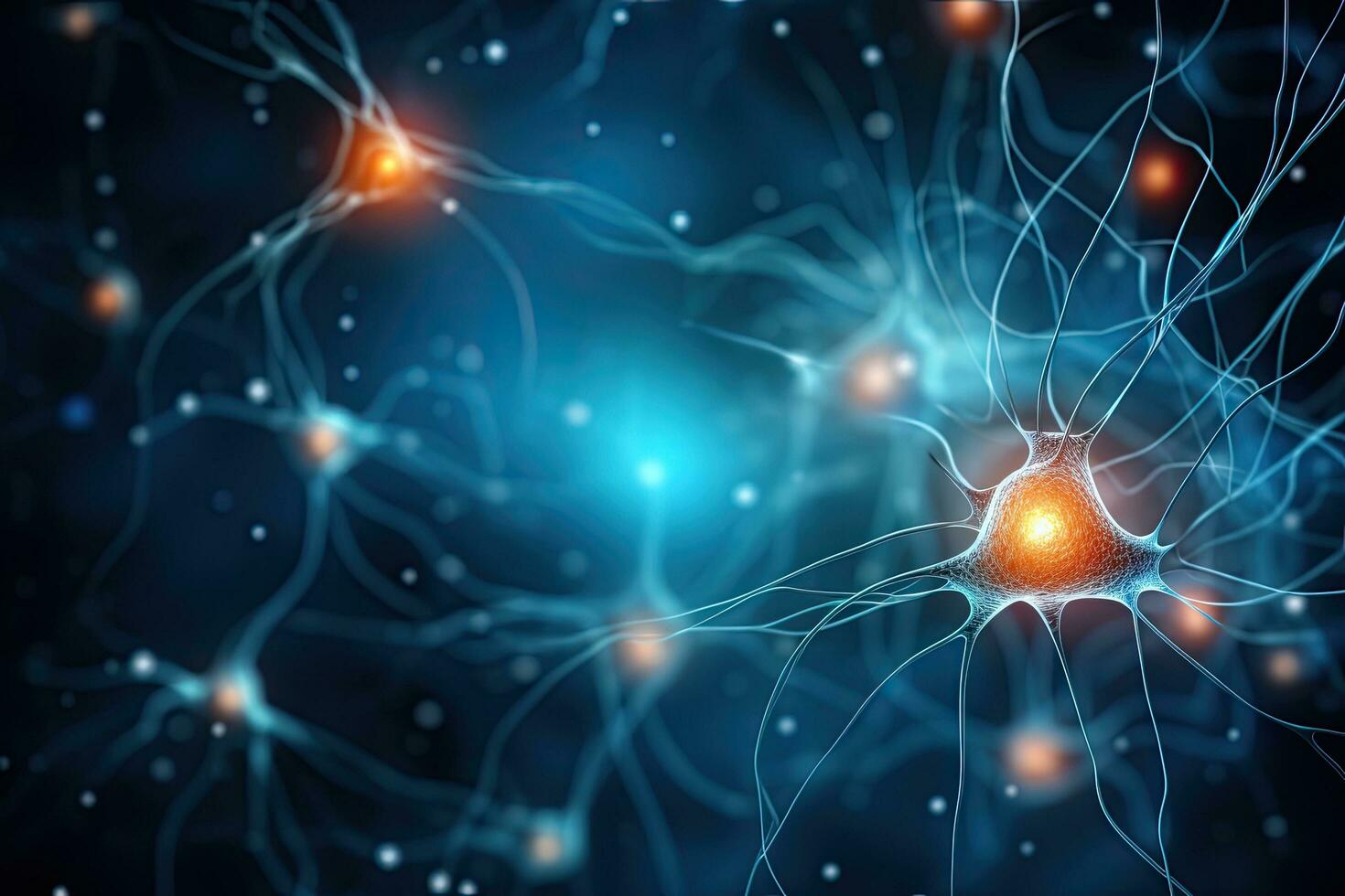 3d illustrazione di neurone cellula con neuroni nel cervello, nervoso sistema, neuroni e nervoso sistema. nervo cellule sfondo con copia spazio, ai generato foto