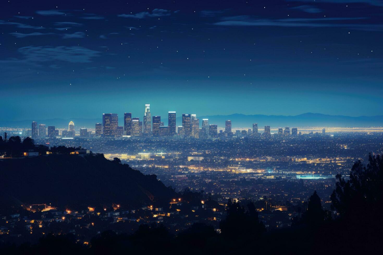 los angeles orizzonte a notte, California, unito stati di America, los angeles a notte, ai generato foto