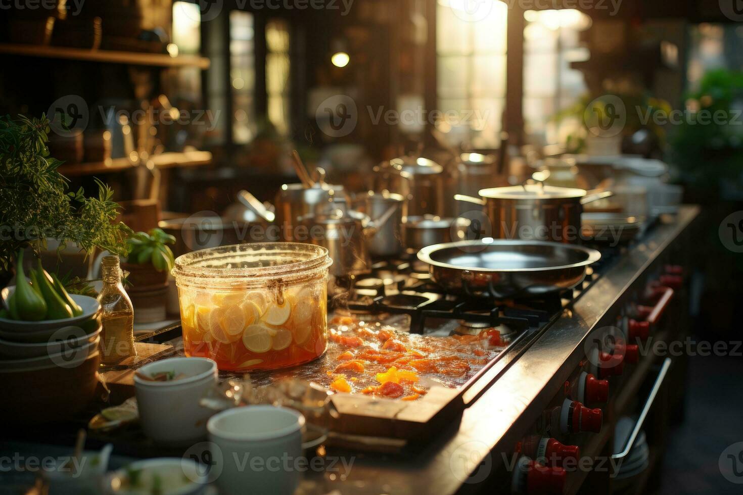 accogliente sera situazione nel il cucina ai generato foto