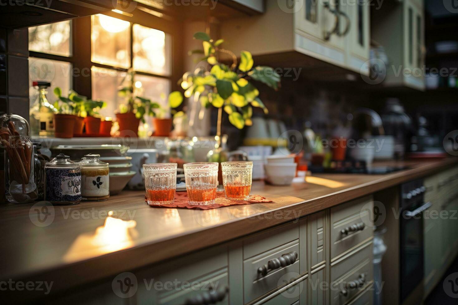 accogliente sera situazione nel il cucina ai generato foto