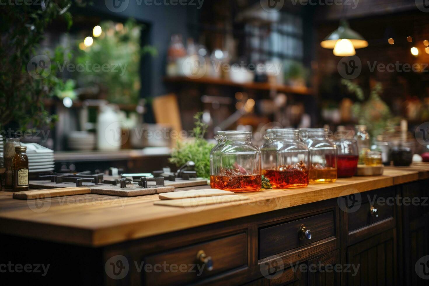 accogliente sera situazione nel il cucina ai generato foto