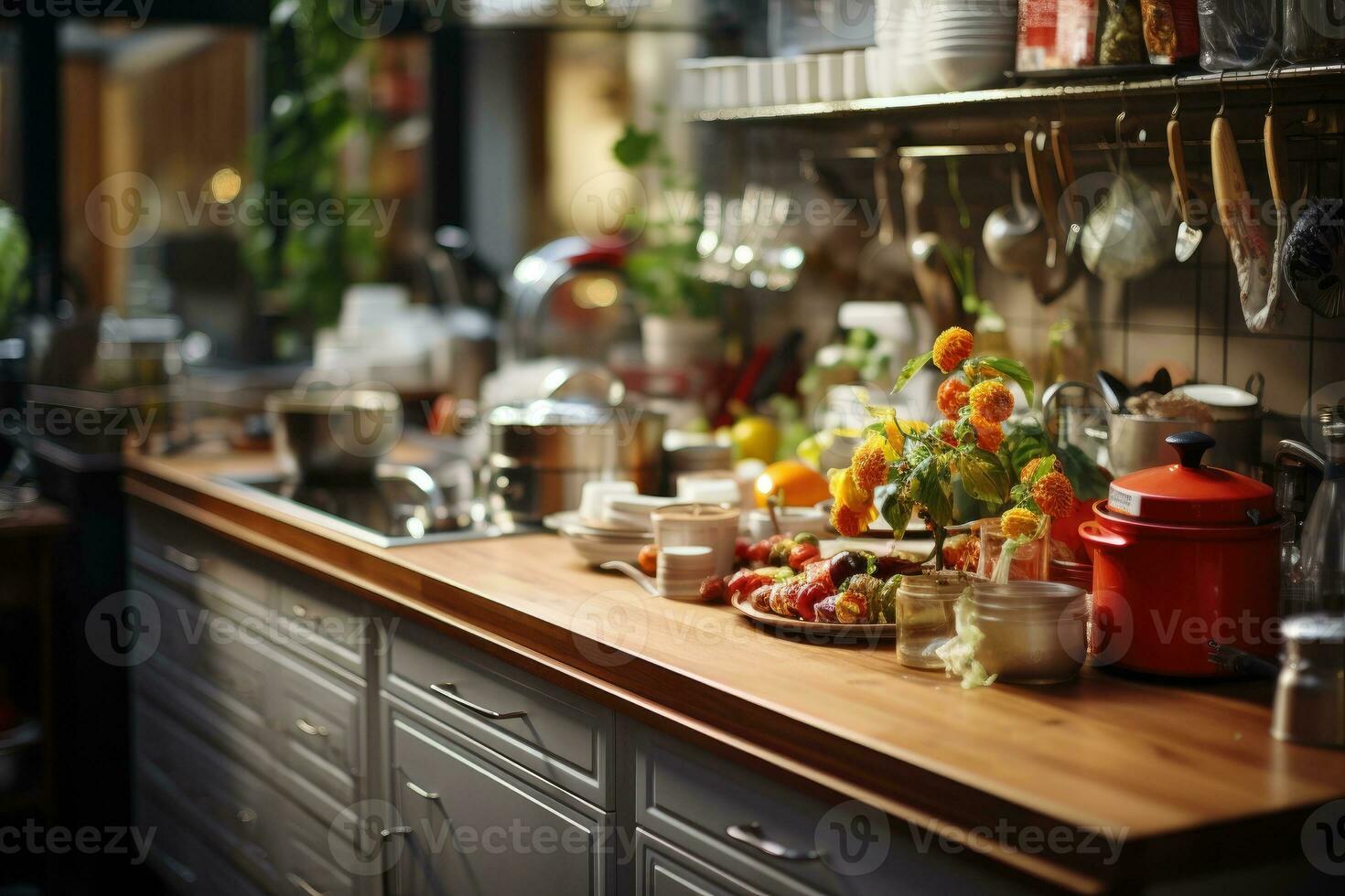 accogliente sera situazione nel il cucina ai generato foto