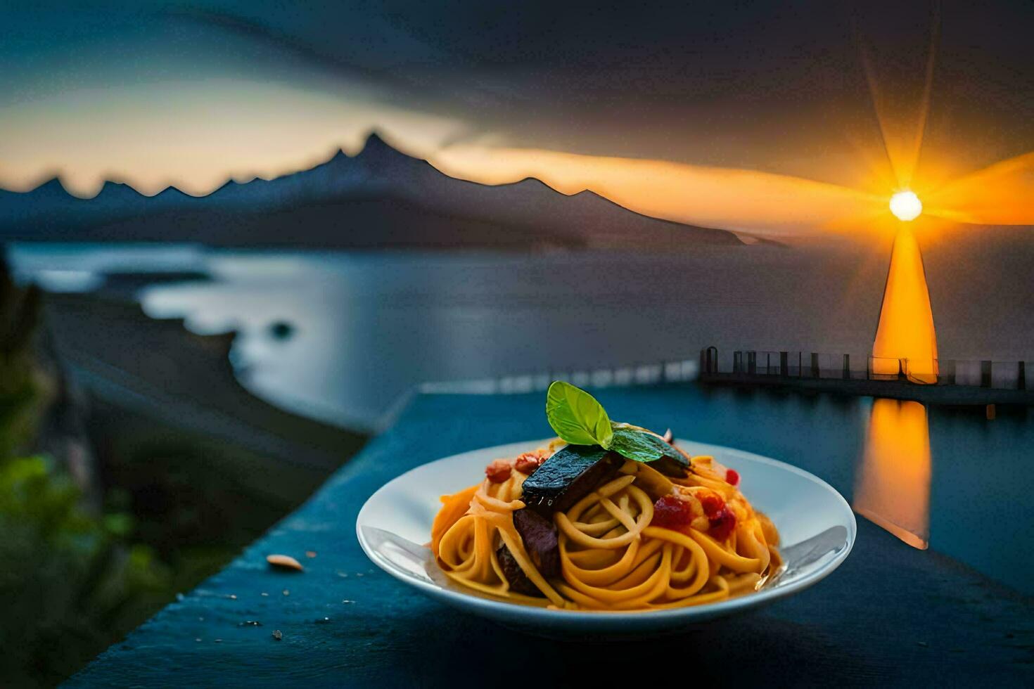 il tramonto al di sopra di il lago. ai-generato foto