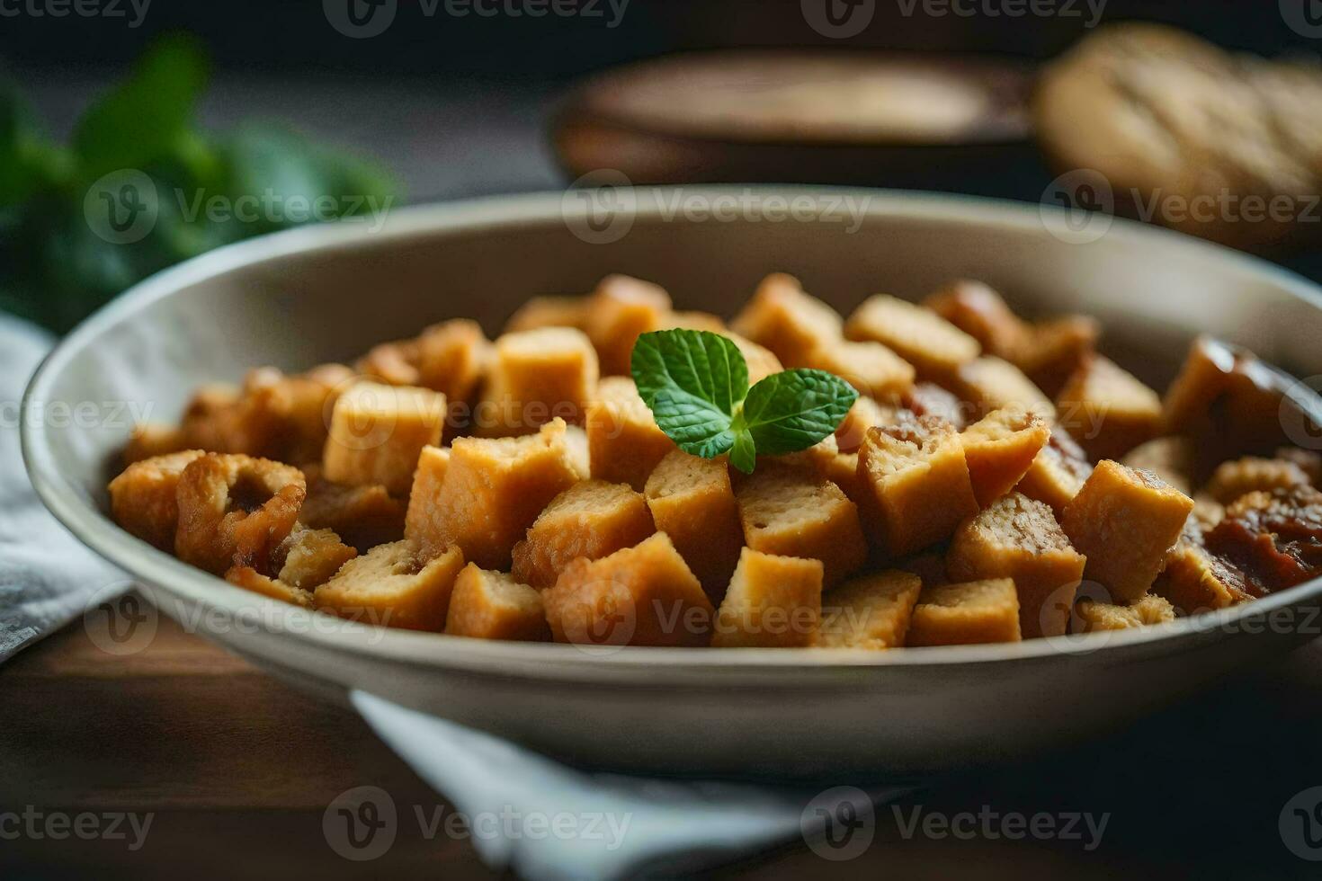 un' ciotola di Patata insalata con un' rametto di menta. ai-generato foto