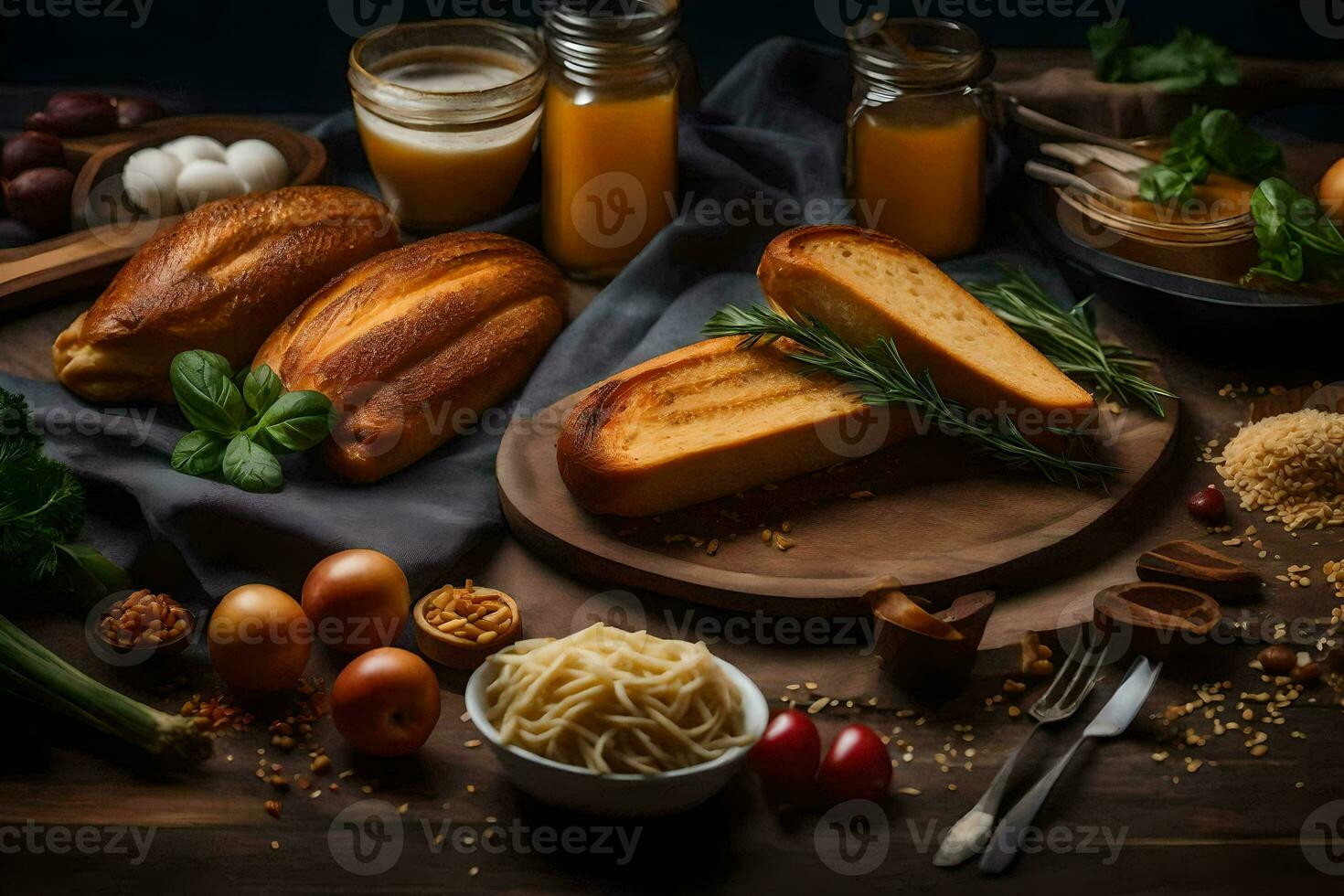 Alimenti su un' di legno tavolo. ai-generato foto