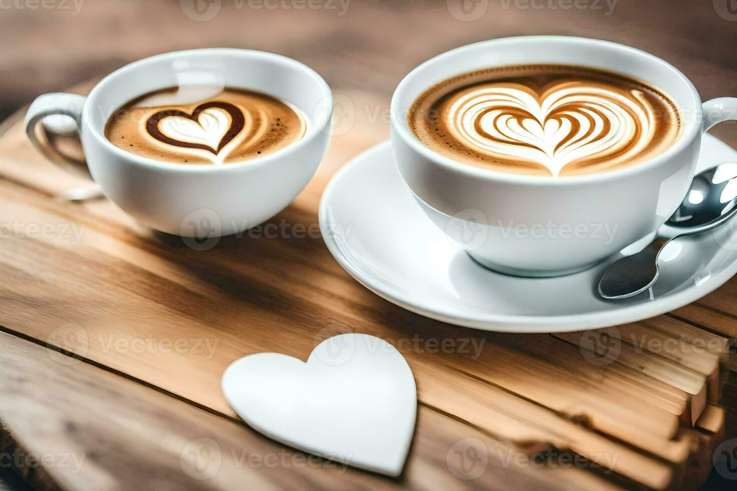 Due tazze di cappuccino su di legno tavolo nel bar. 11752666 Stock Photo su  Vecteezy