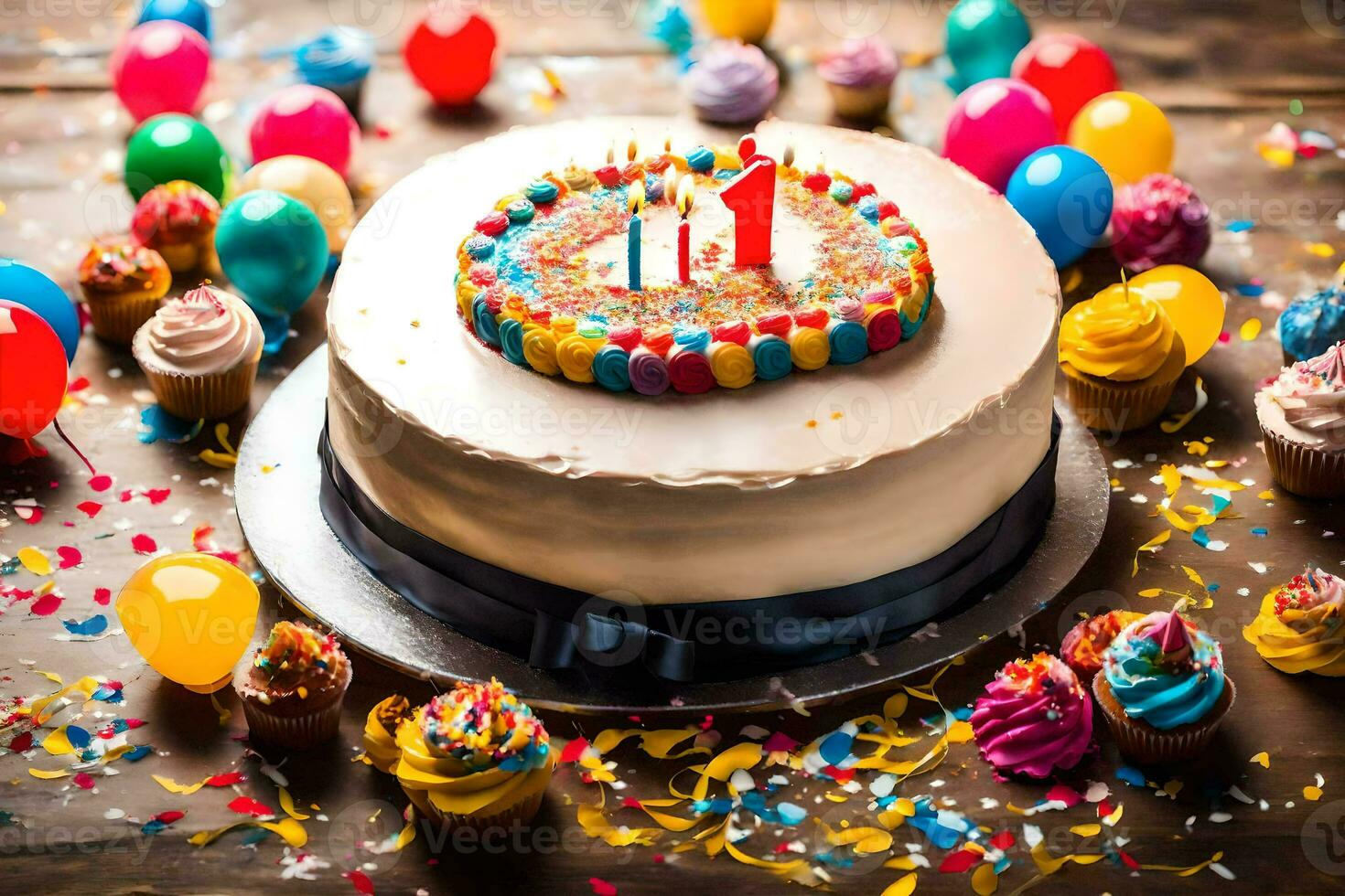 un' compleanno torta con un' numero uno su esso. ai-generato foto