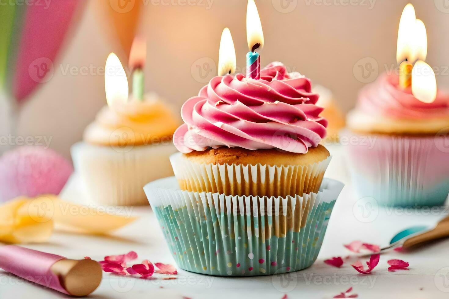 compleanno cupcakes con candele. ai-generato foto