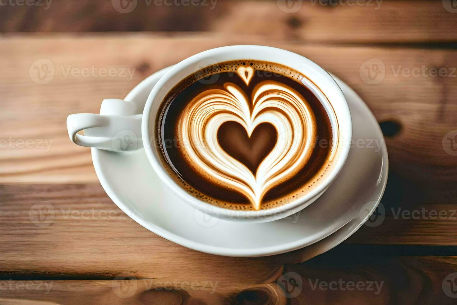 un' tazza di caffè con un' cuore sagomato latte macchiato arte. ai-generato foto