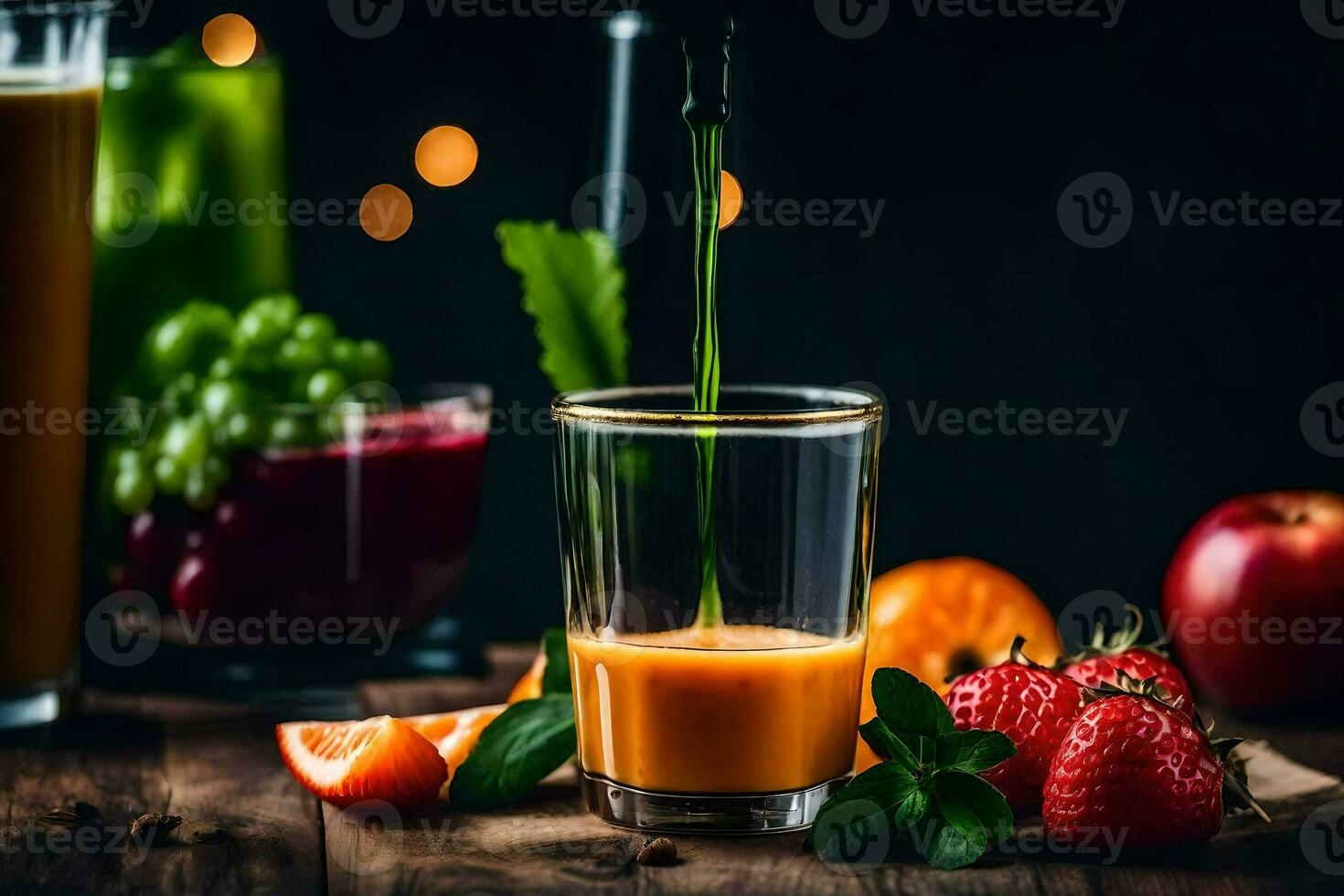 succo essere versato in un' bicchiere di succo. ai-generato foto