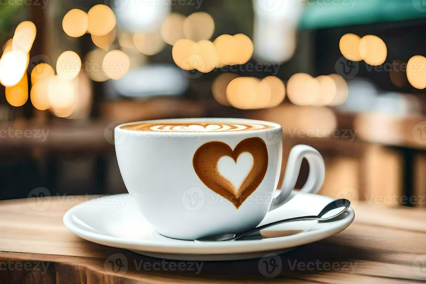 un' cuore sagomato latte macchiato nel un' bar. ai-generato foto