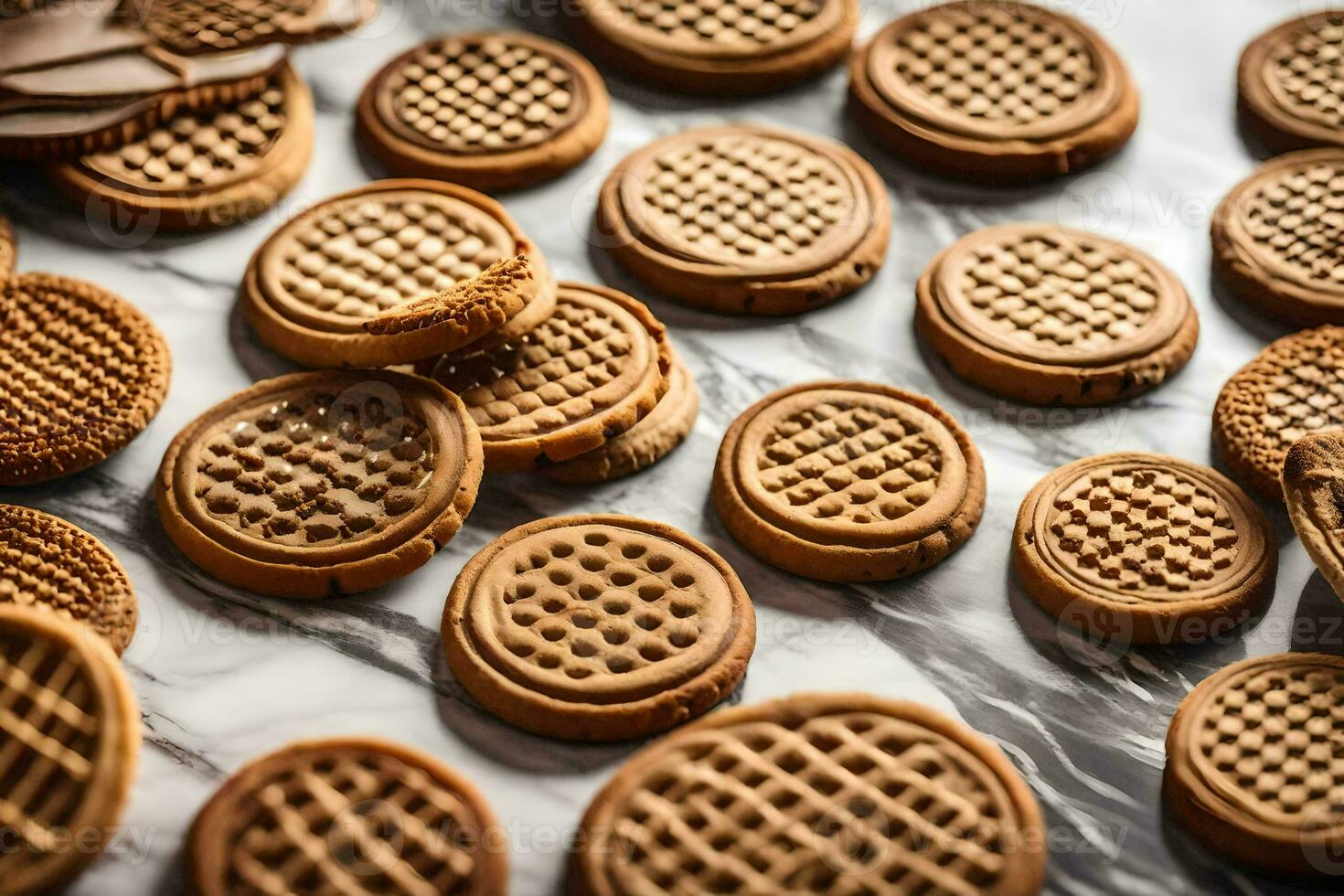 un' vicino su di biscotti su un' marmo superficie. ai-generato foto