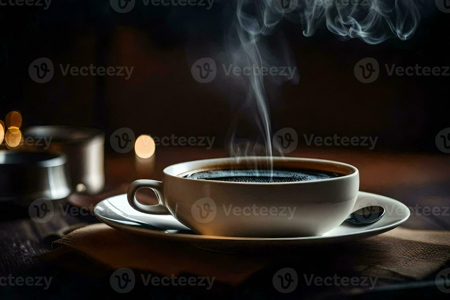 un' tazza di caffè su un' tavolo con un' candela. ai-generato foto