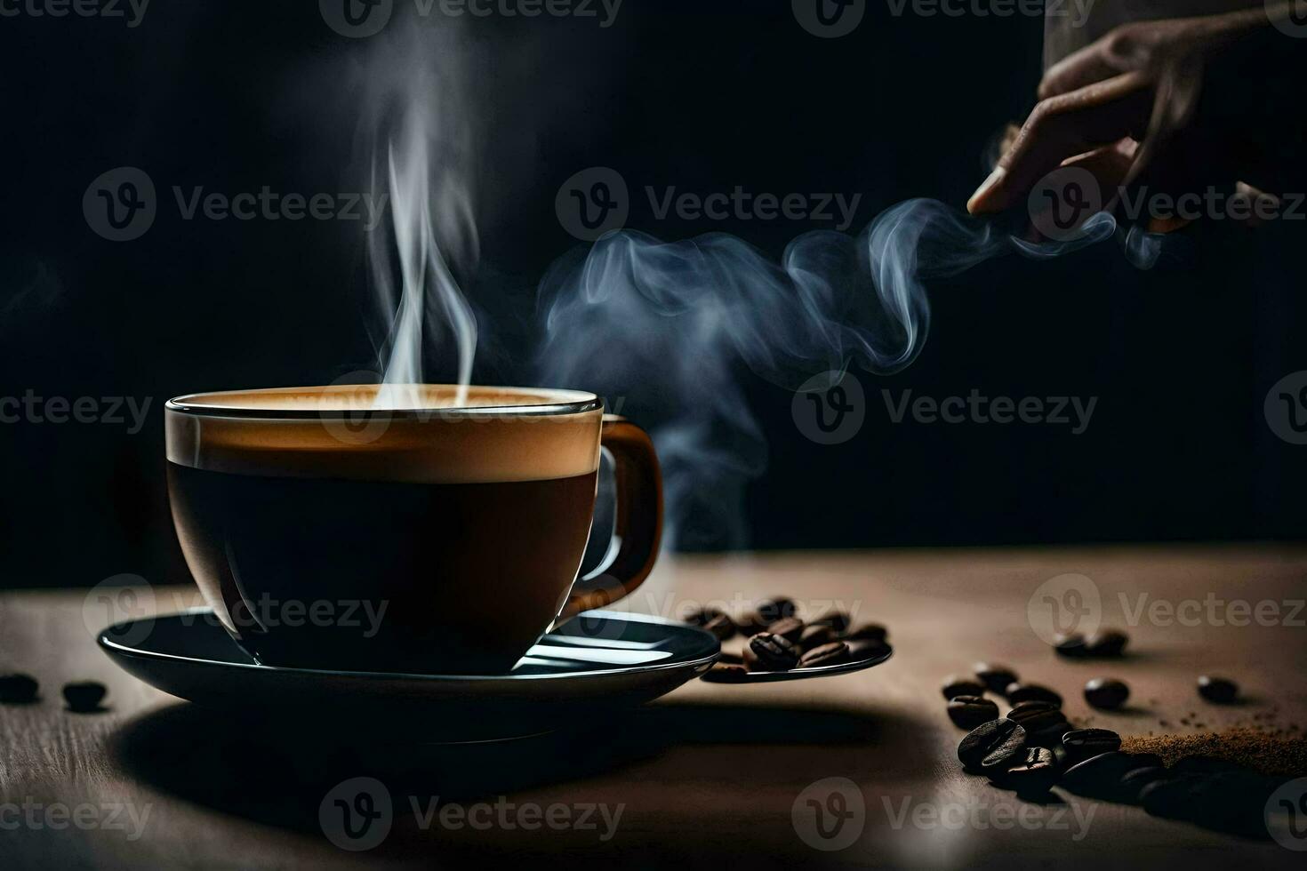 un' tazza di caffè è essere versato in un' piattino. ai-generato foto