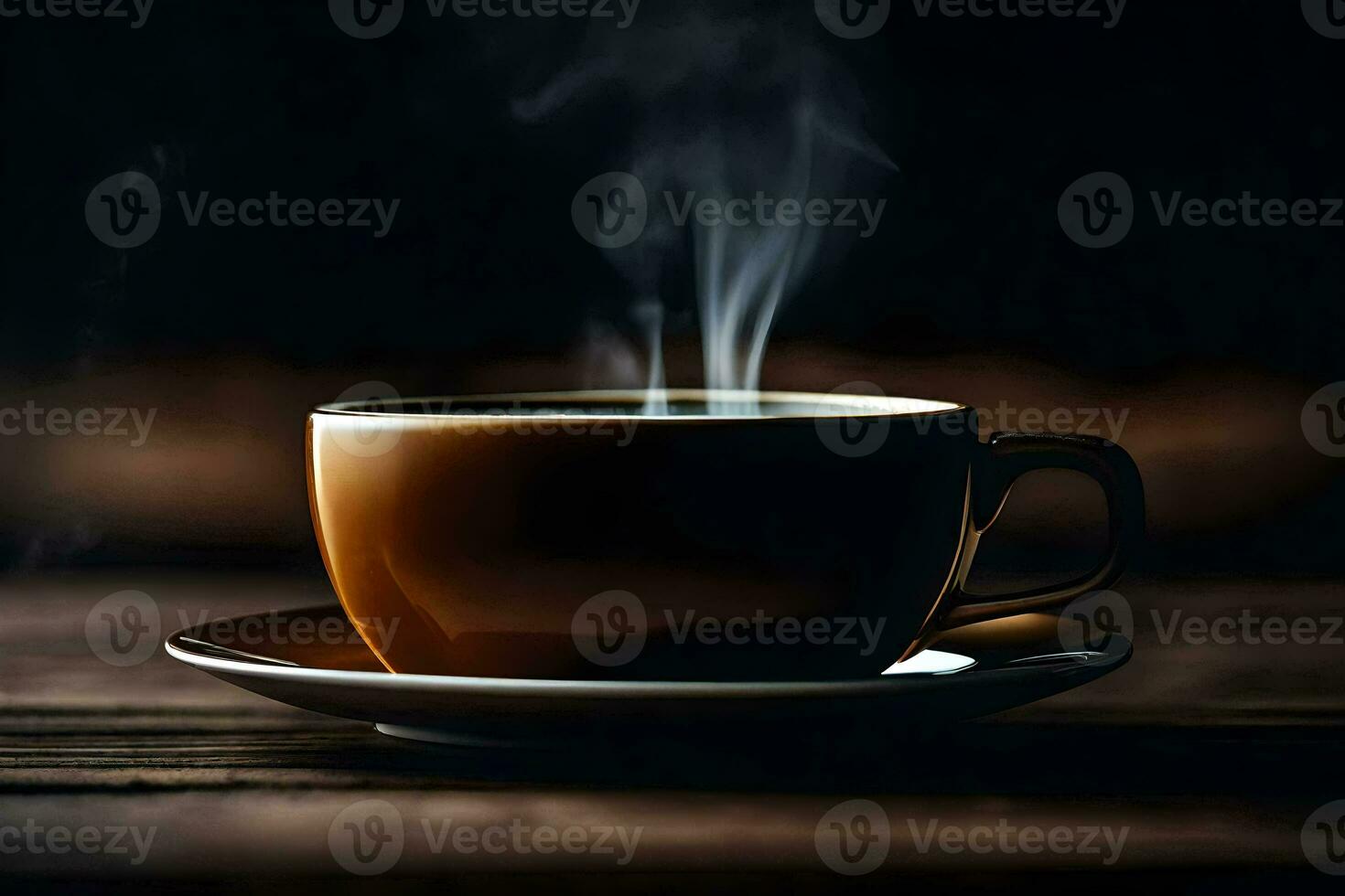 un' tazza di caffè su un' di legno tavolo. ai-generato foto