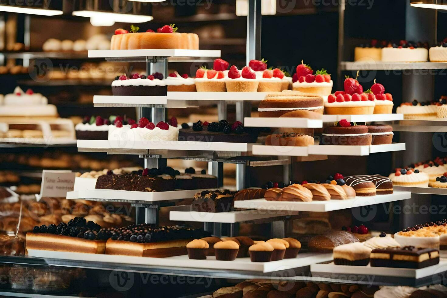 un' forno Schermo con torte e pasticcini. ai-generato foto