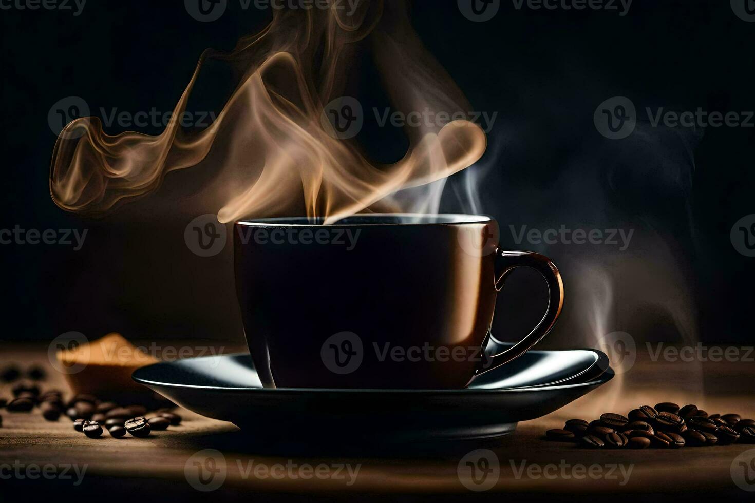 caffè, il tazza, il Fumo, il fagioli, il Nero, il scuro, il. ai-generato foto