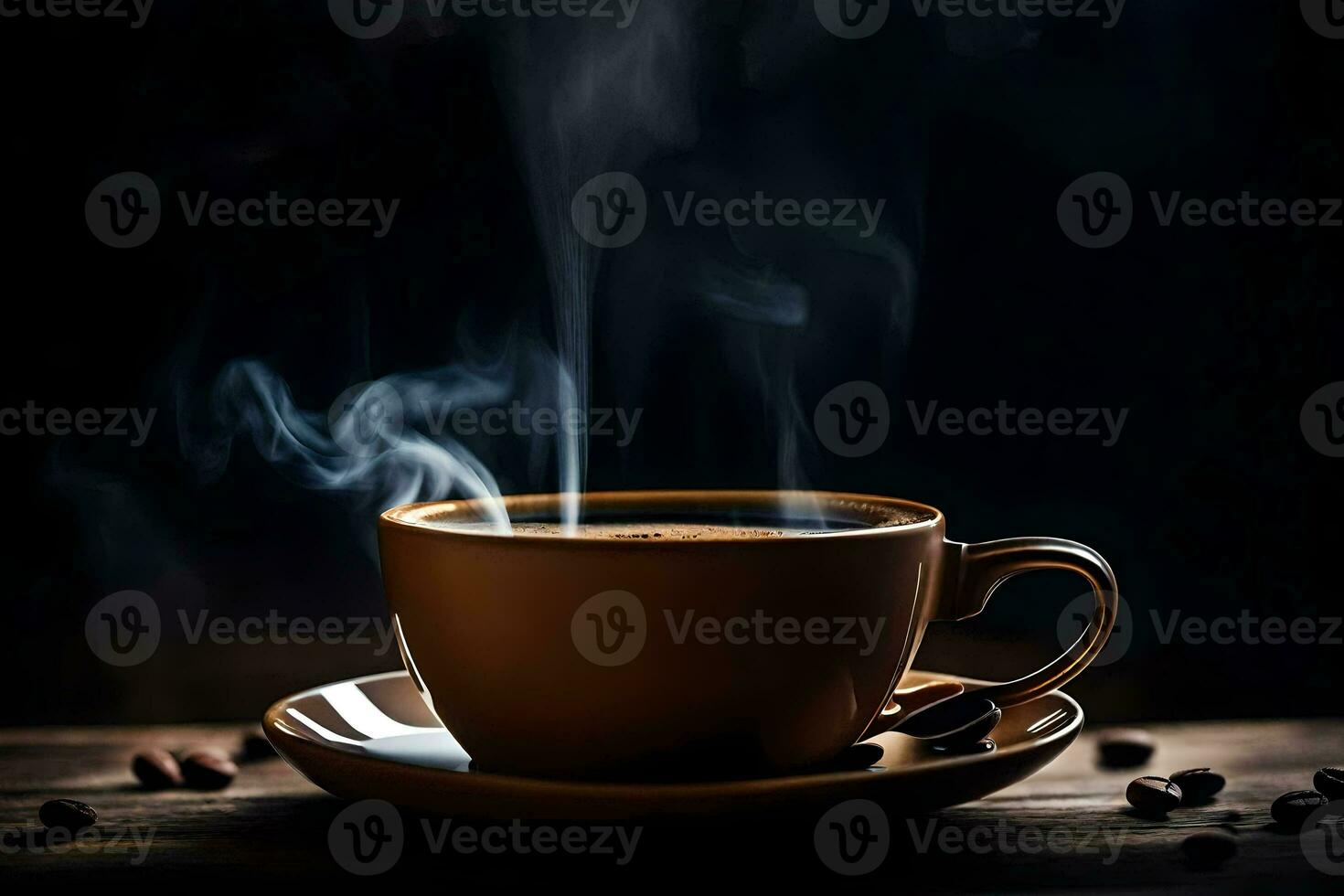 un' tazza di caffè su un' buio sfondo. ai-generato foto