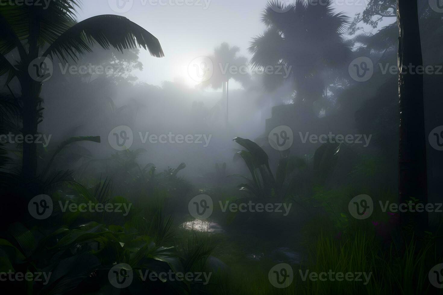 nebbia paesaggio con palma alberi. neurale Rete ai generato foto